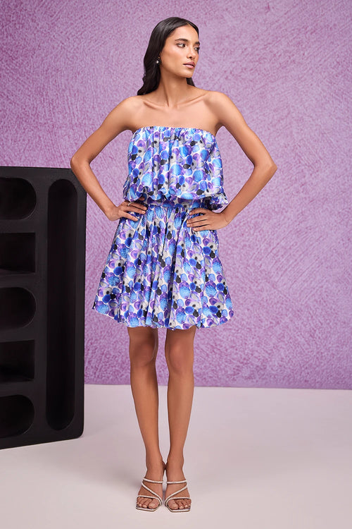 Blue Aquarelle Print Mini Skirt