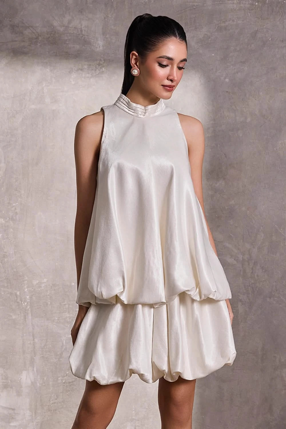 Ivory Gajji Silk Mini Bubble Skirt