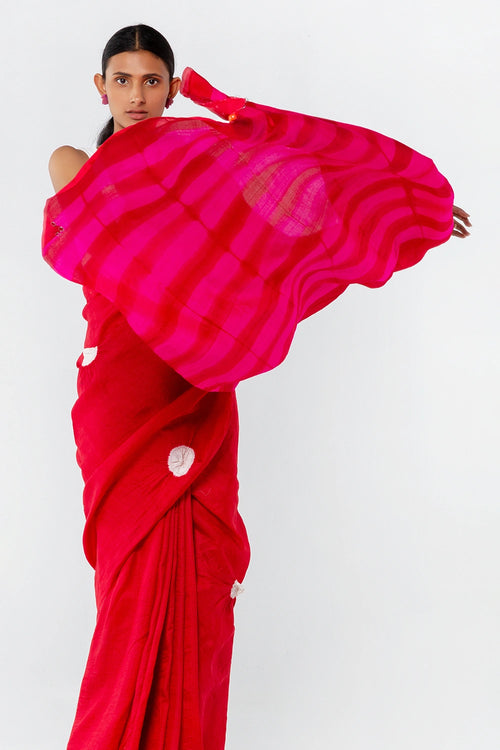 Red Rani Polka Itajime Saree