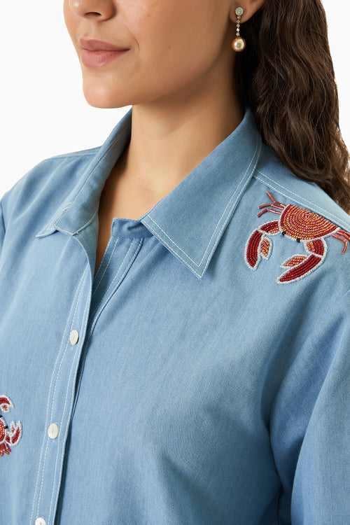 Crabby Beaded Embroidered Shirt
