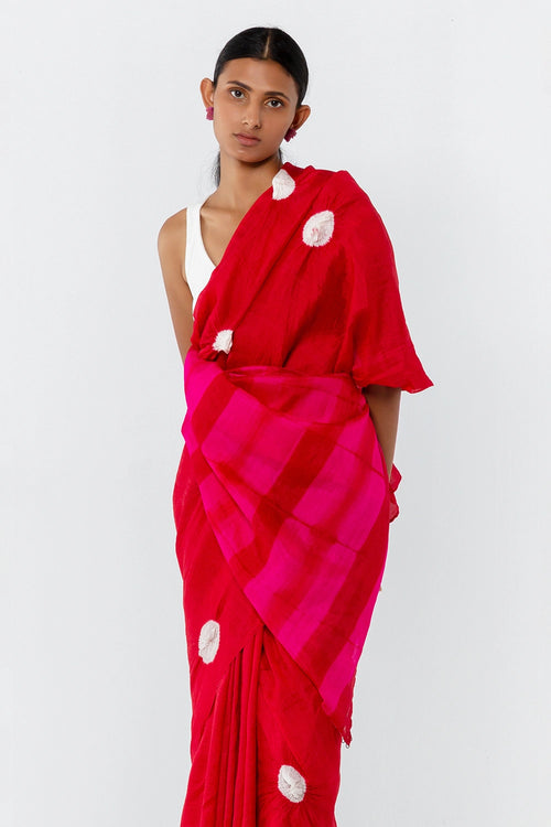Red Rani Polka Itajime Saree