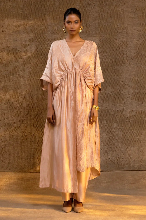Agneya Blush Silk and Crushed Tissue Kaftan Set