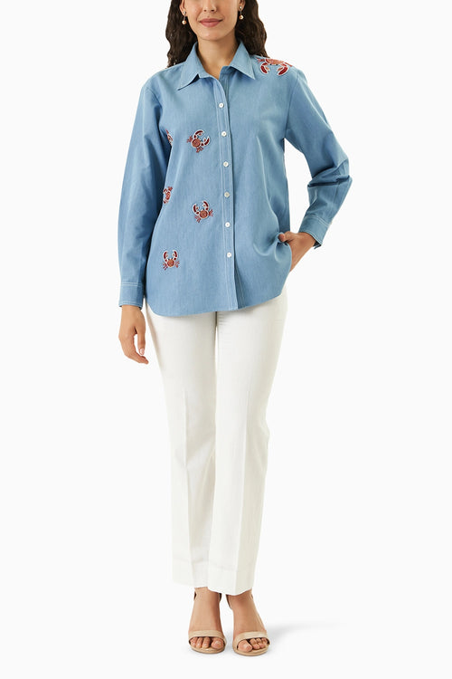 Crabby Beaded Embroidered Shirt