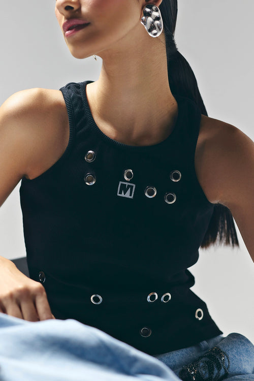 Black Eyelet Rib Top
