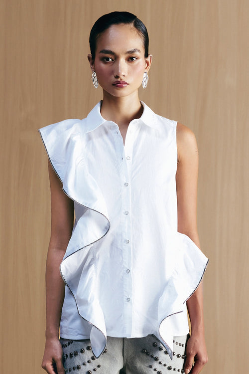 White Zipper Frill Shirt