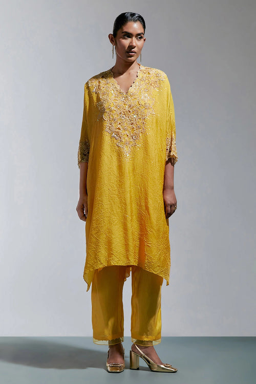 Amber Floral Threadwork Silk Kaftan Set