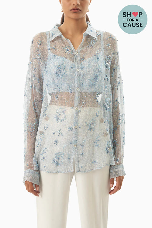 Blue Manju Blouse with Kota Shirt