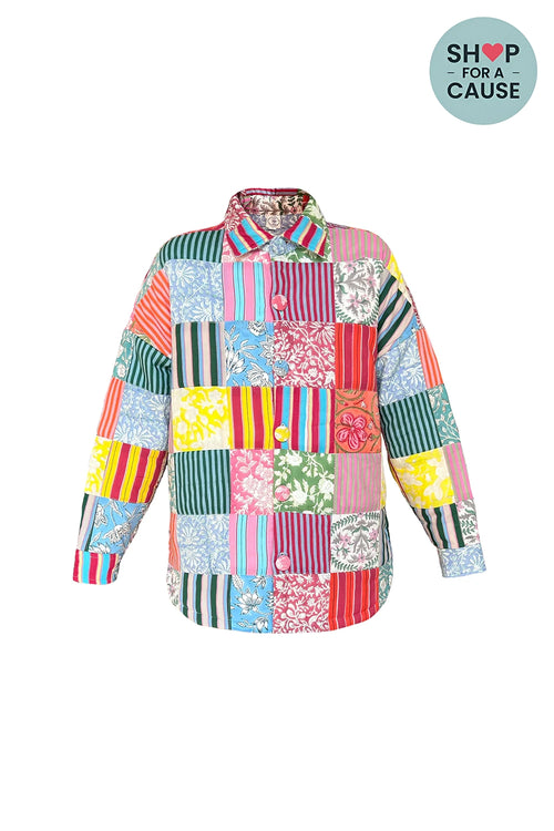 Multicoloured Striped Patchwork Quilted Jacket