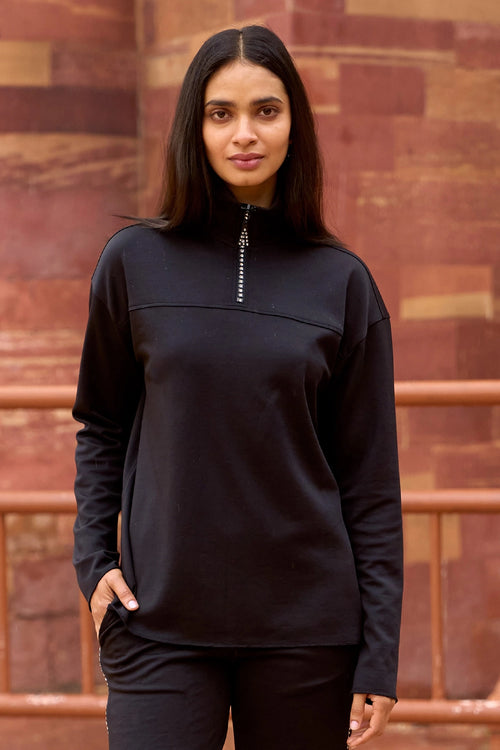 Crystal Zip Neck Top