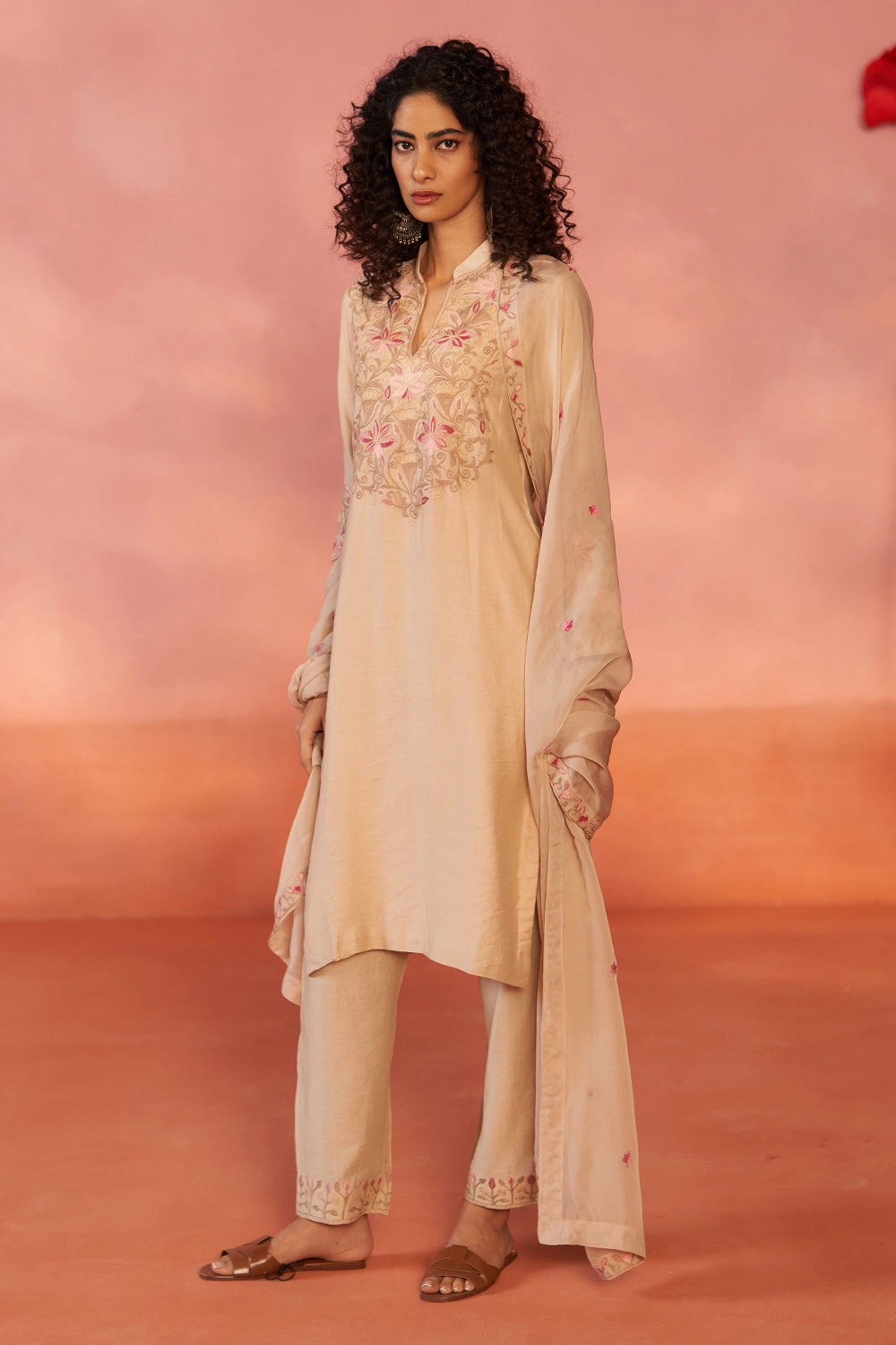 Noor-e-Chanderi Sand Kurta Set
