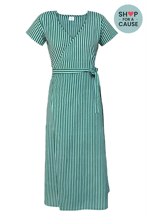Green Sirmaur Striped Wrap Dress