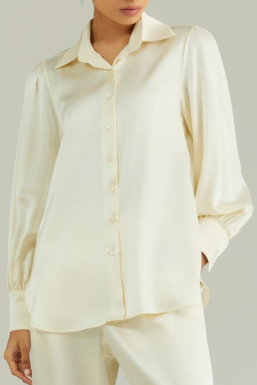 Cream Silk Bishop Sleeved Shirt