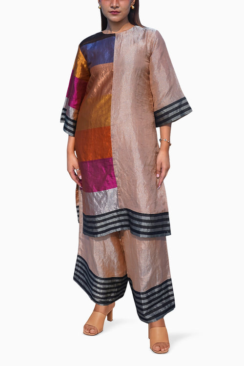 Dhun Zari Multi Striped Patch Kurta Set