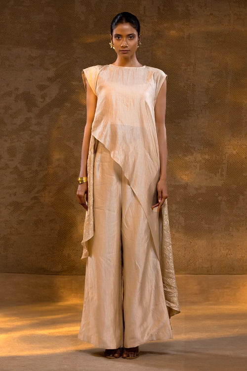 Agneya Ivory Tissue and Silk Layered Kurta Set