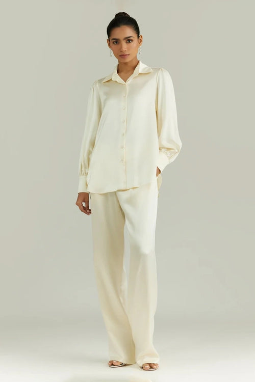 Cream Silk Bishop Sleeved Shirt