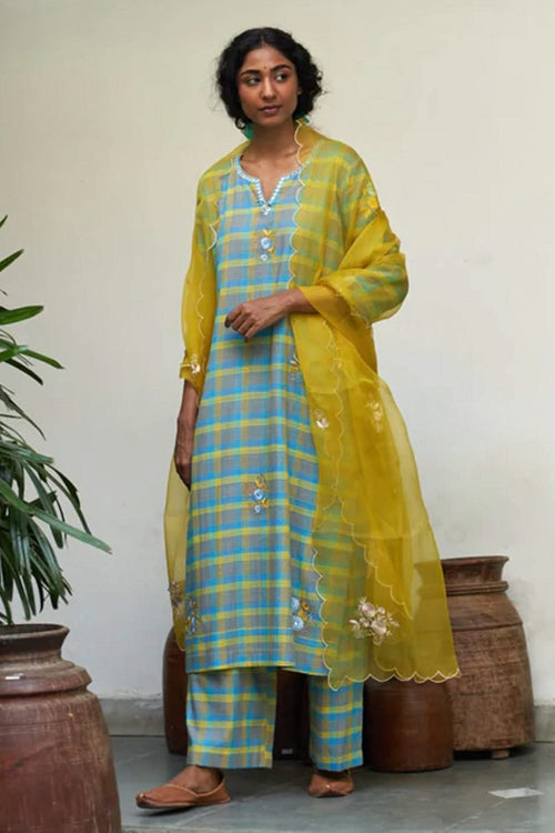 Neela Sitara Phool Kurta Set