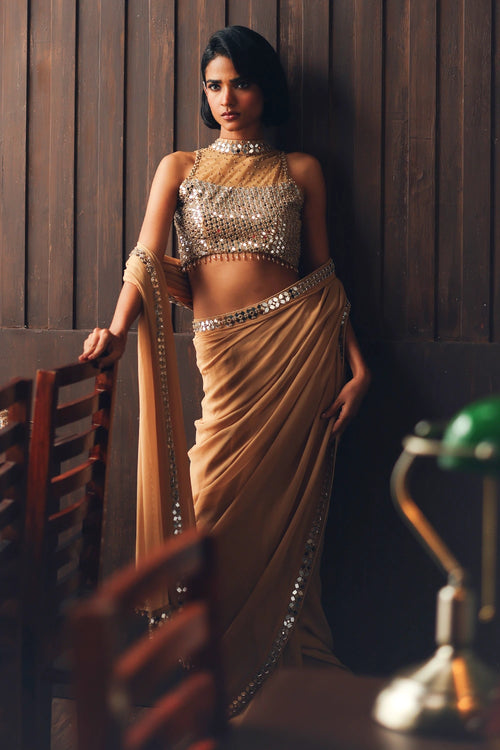 Georgette Gold Embellished Saree