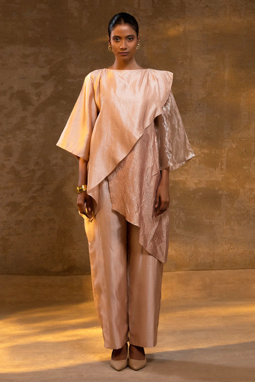 Agneya Blush Tissue and Silk Layered Co-ord Set