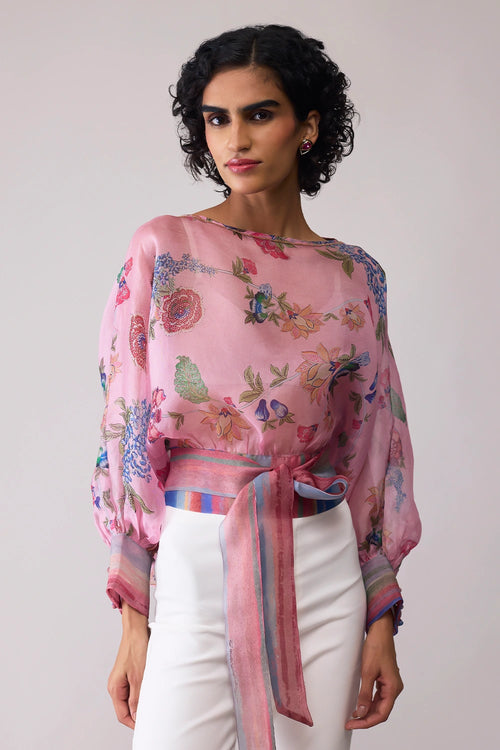 Maria Pink Print Organza Top