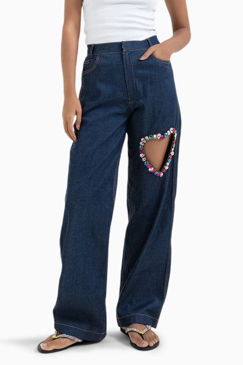 Gem Heart Denim Pants