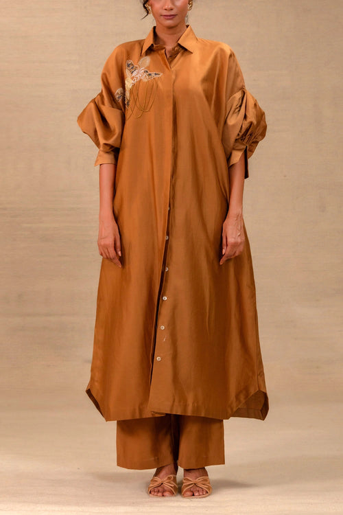 Tinka Camel Silk Chanderi Long Kaftan Set