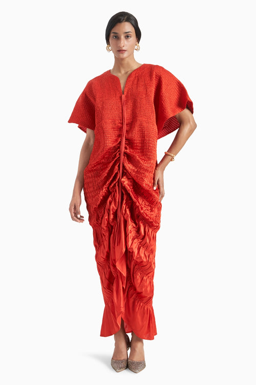 Red Adjustable Dhoti Style Kaftan