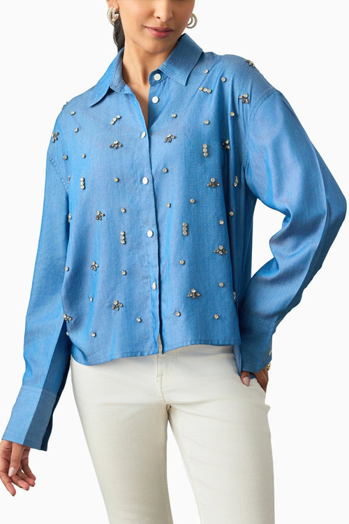 Luxe Embellished Denim Shirt
