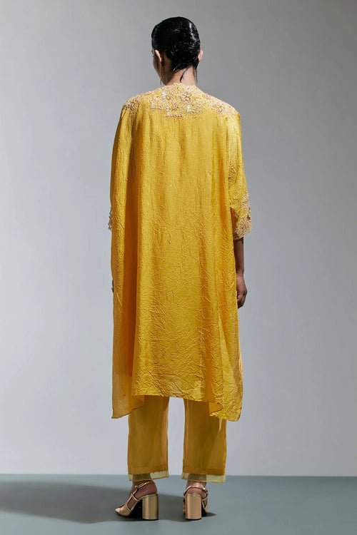 Amber Floral Threadwork Silk Kaftan Set