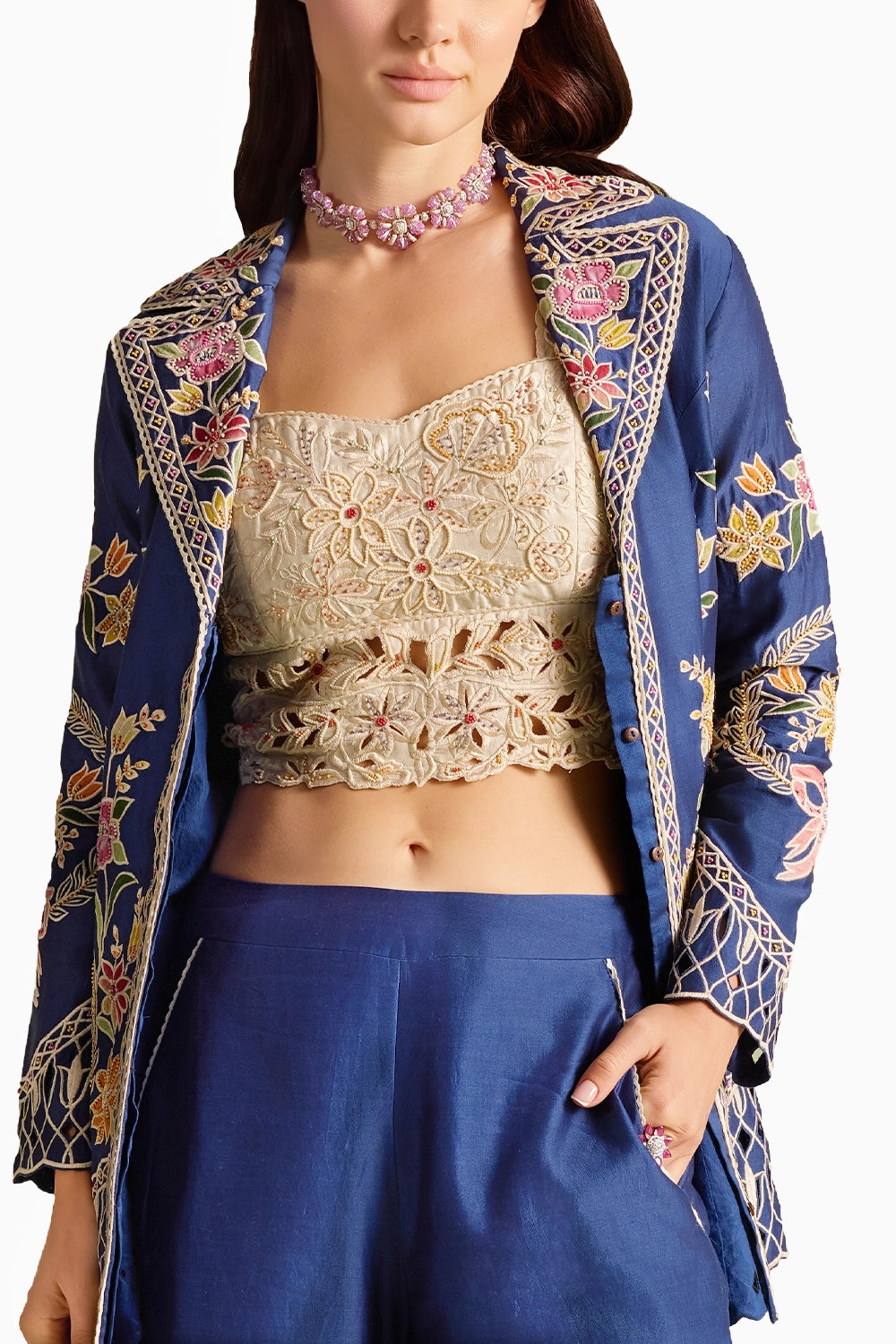Indigo Applique And Threadwork Co-Ord Set
