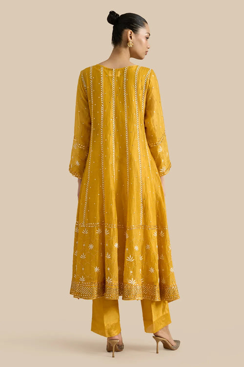 Kalidar Set With Kamdani Embroidery Aborned With Thread Work