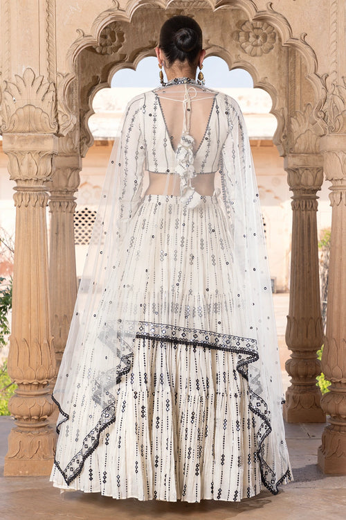 Black and White 2D-3D Lehenga with Embroidered Dupatta