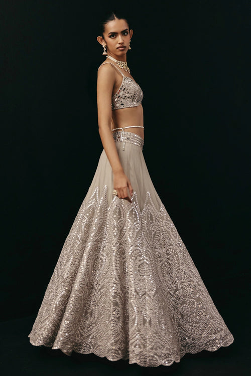 Silver Zari Mirrorwork Lehenga