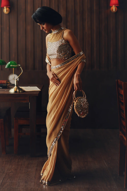 Georgette Gold Embellished Saree