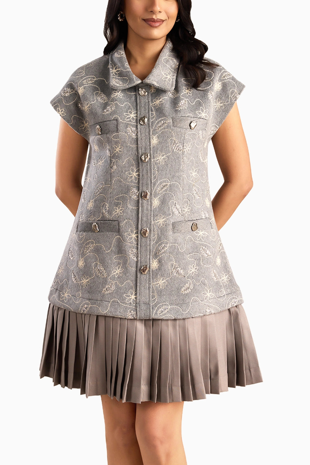 Silver Sage Pleated Dress