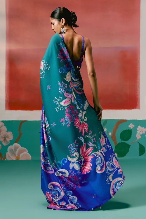 Teal and Blue Paisley Saree