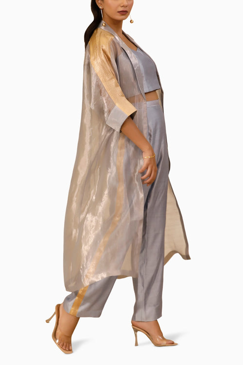 Chamak Blue Long Coat with Coords