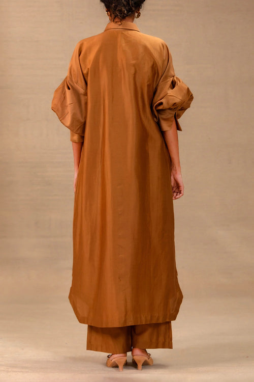 Tinka Camel Silk Chanderi Long Kaftan Set