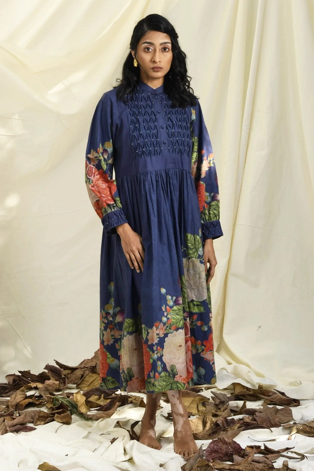 Blue & Green Poppy Bloom All Over Print Dress