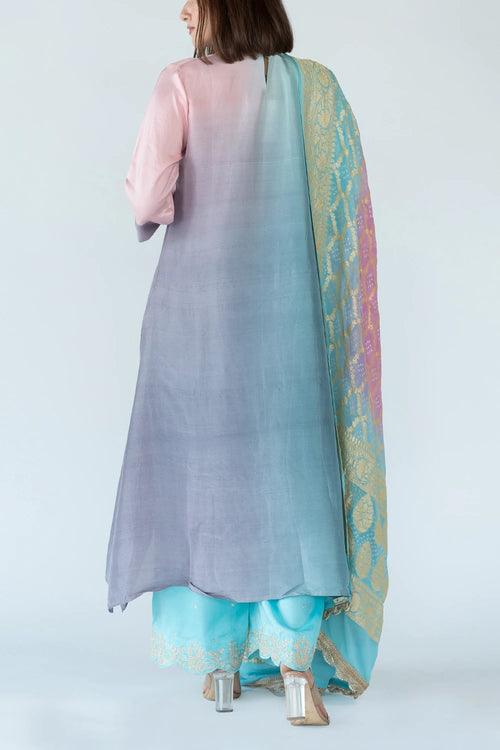 Blue Grey Ombre Kurta With Dupatta