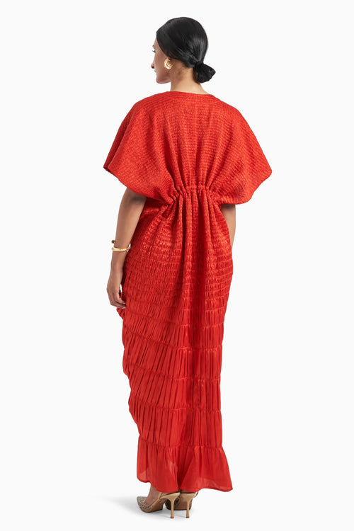 Red Adjustable Dhoti Style Kaftan