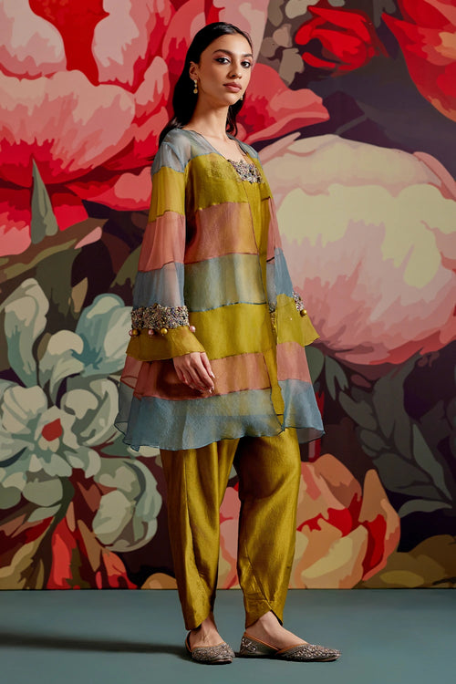 Angoori Tri Color Kurta Jacket Set