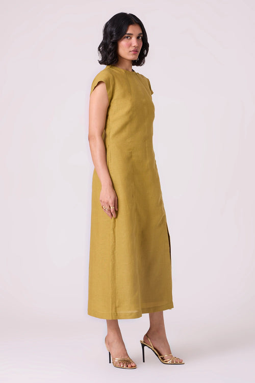 Evgeny Olive Linen Dress