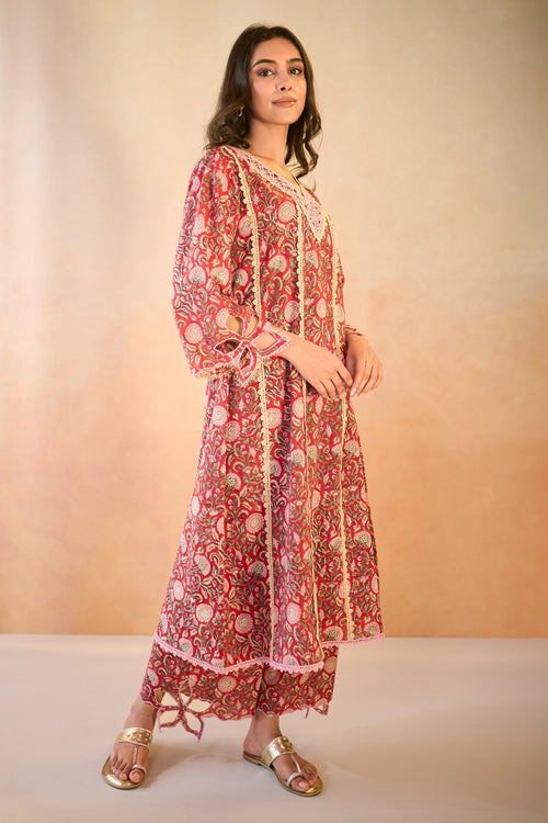 Rosy Chintz Cutwork Cotton Kurta Set