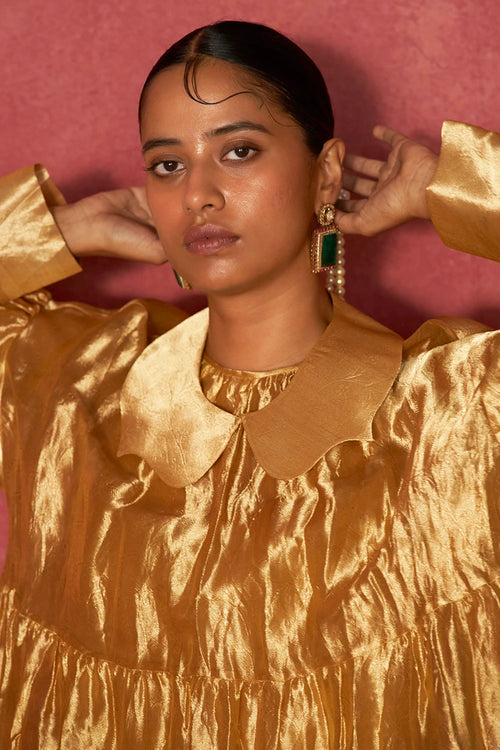 Durru Gold Kimkhwaab Tissue Dress
