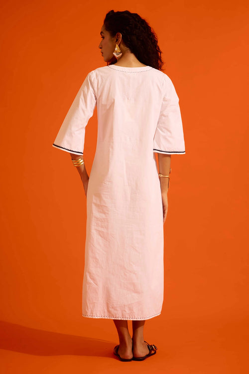 Ivory Leaf Motif Embroidered Dress