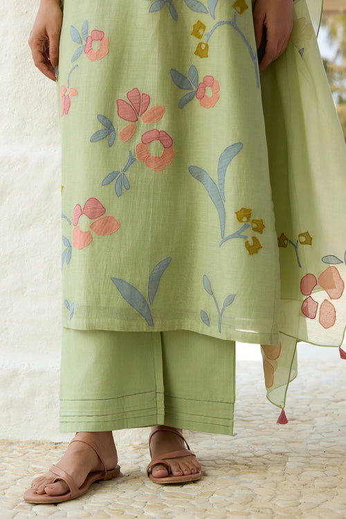 Lime Applique Kurta Set
