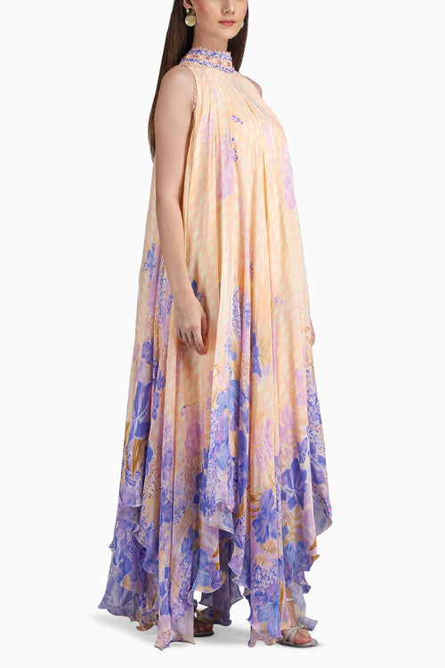 Denser Duo Corsage Placement Printed High Low  Dress