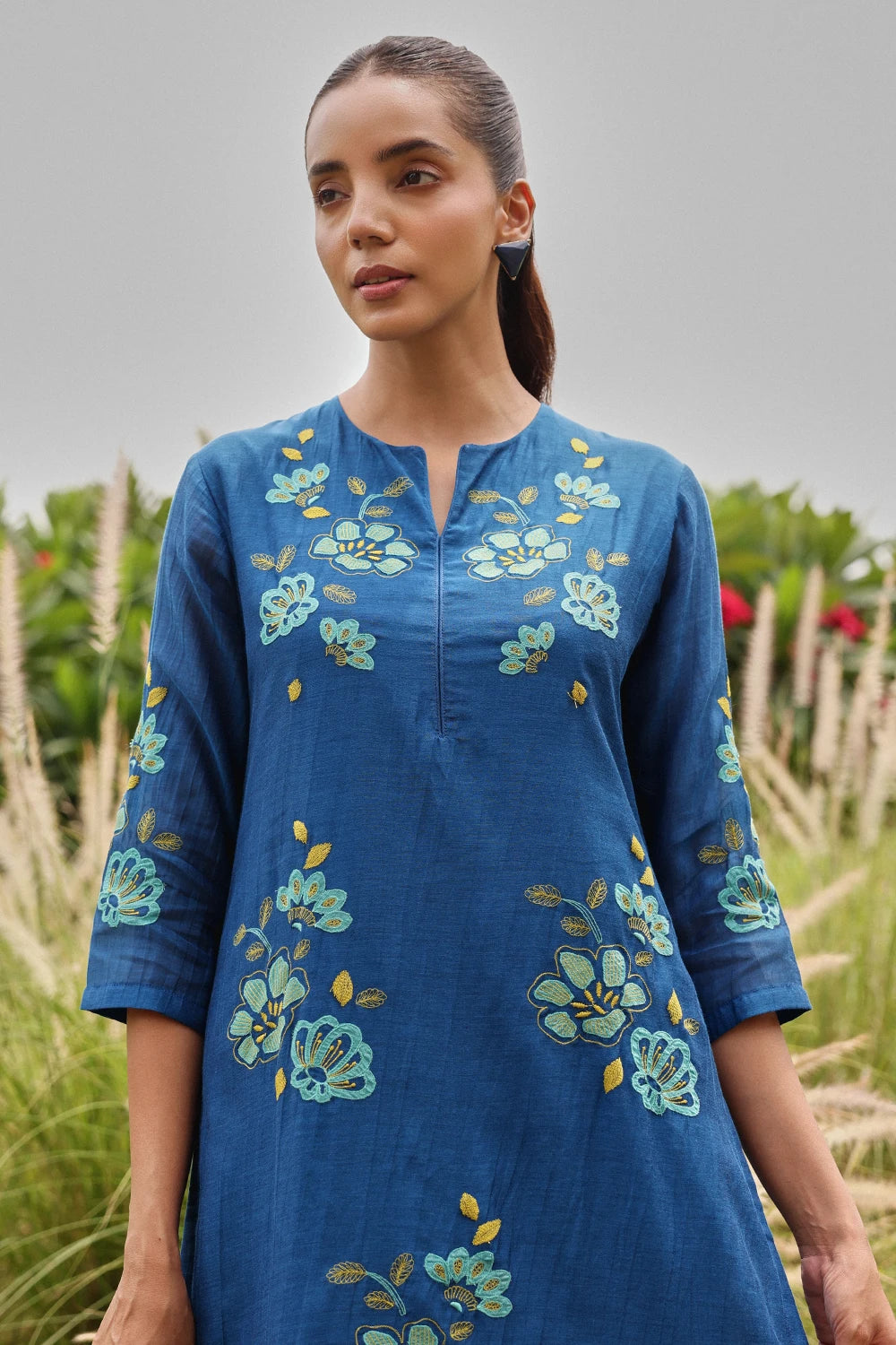 Indigo Applique Bloom Kurta Set