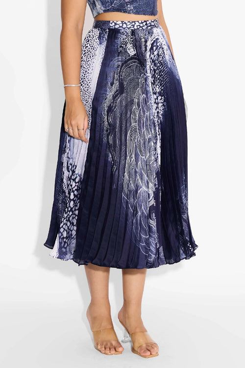Blue Swirl Pleated Skirt