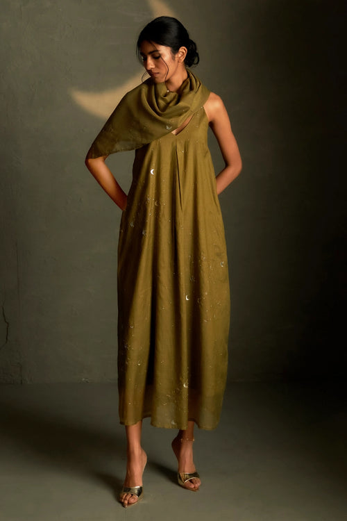 Olive Dusk Chaand Sitara Dress with Scarf